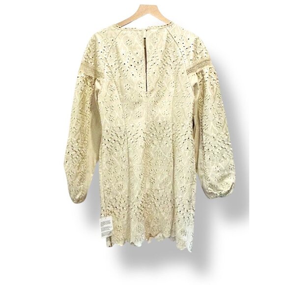 Ivory Cream Embroidered  Balloon Sleeves Lined Statement Dress Womens Size 10 - Picture 16 of 16
